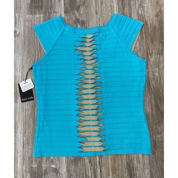 Dolce Cabo Aqua Blue Cutout Shirt Blouse Sz L - Picture 5 of 6